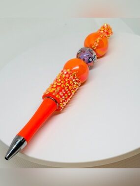 Orange Crystal Beaded Decorative Pen - Stylish Party Favor